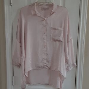 Philosophy Blush Pink Satin Hi-Lo Button Down Blouse-M